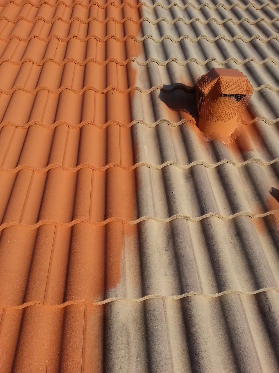Clay tile roof after cleaning