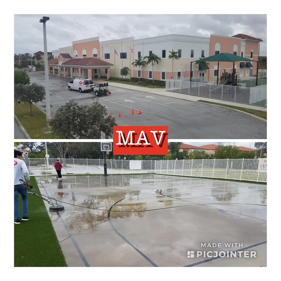 Pressure washing a commercial parking area