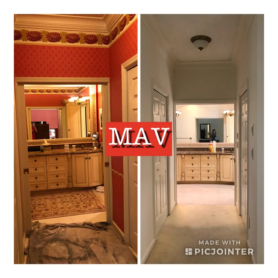 Bathroom vanity cabinets refinished, before and after
